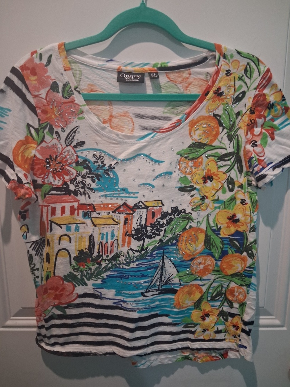 ONQUE CASUALS PL METALLIC-EMBELLISHED BEACHY COTTON TOP!